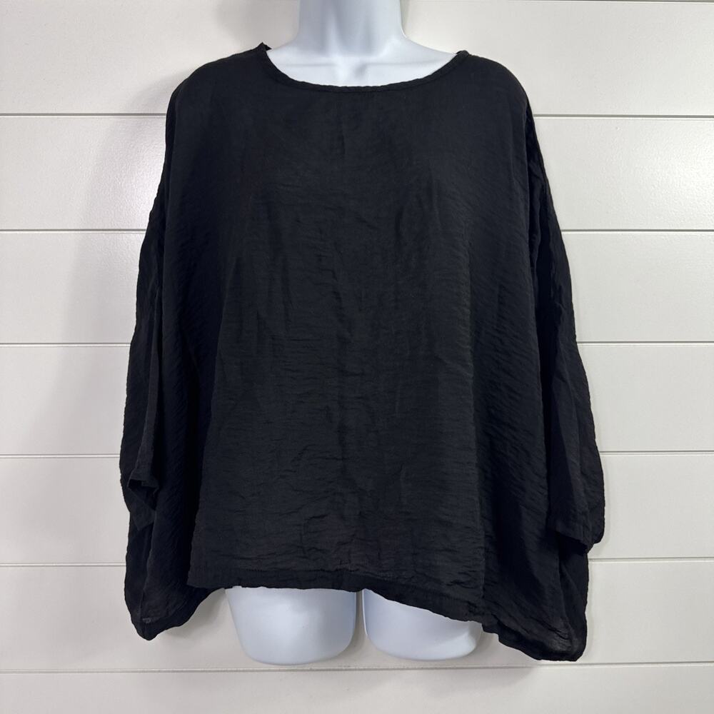 BECASA Relaxed Fit Blouse 3/4 Sleeve Lightweight Black -- One Size
